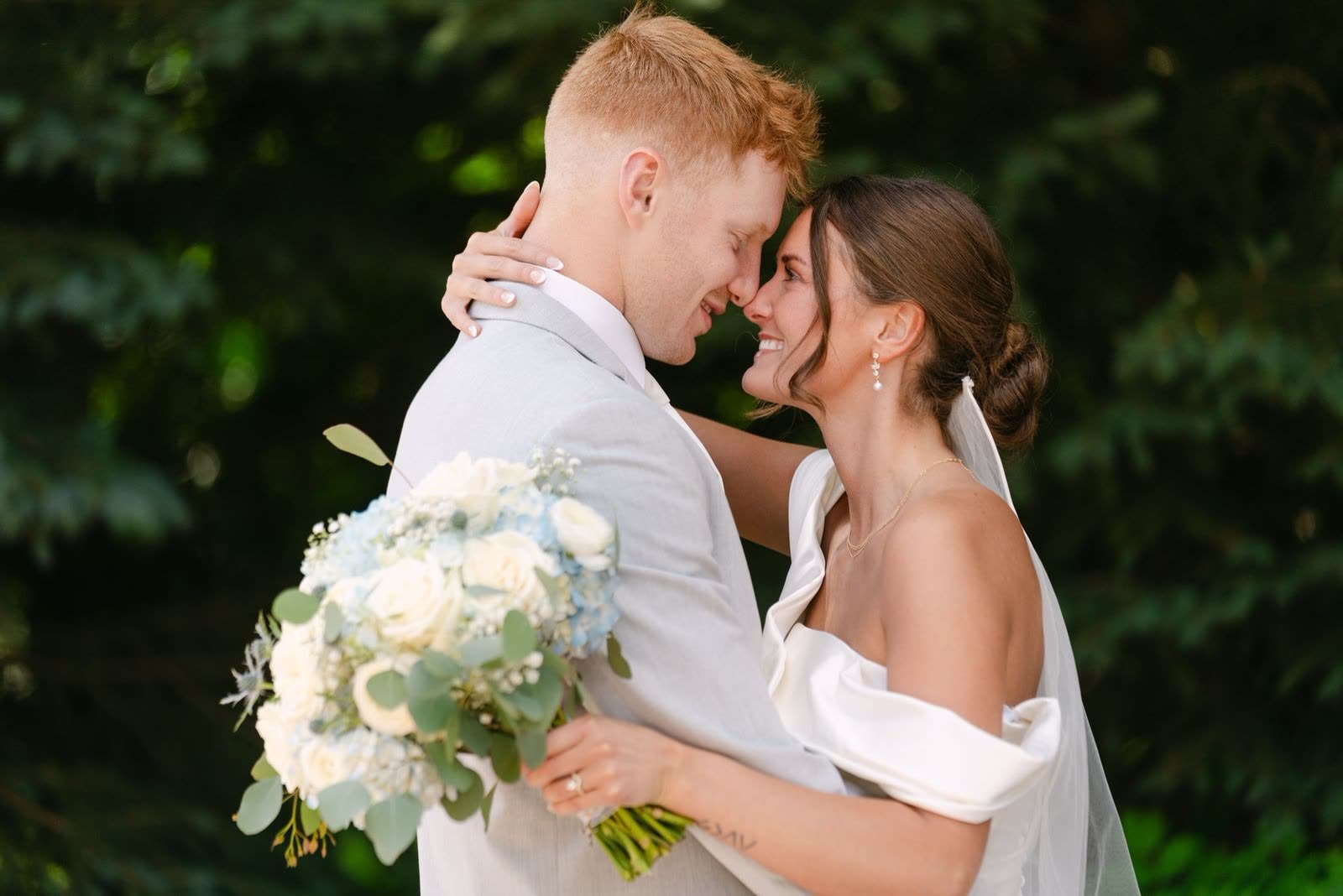 A bride and groom at their first look